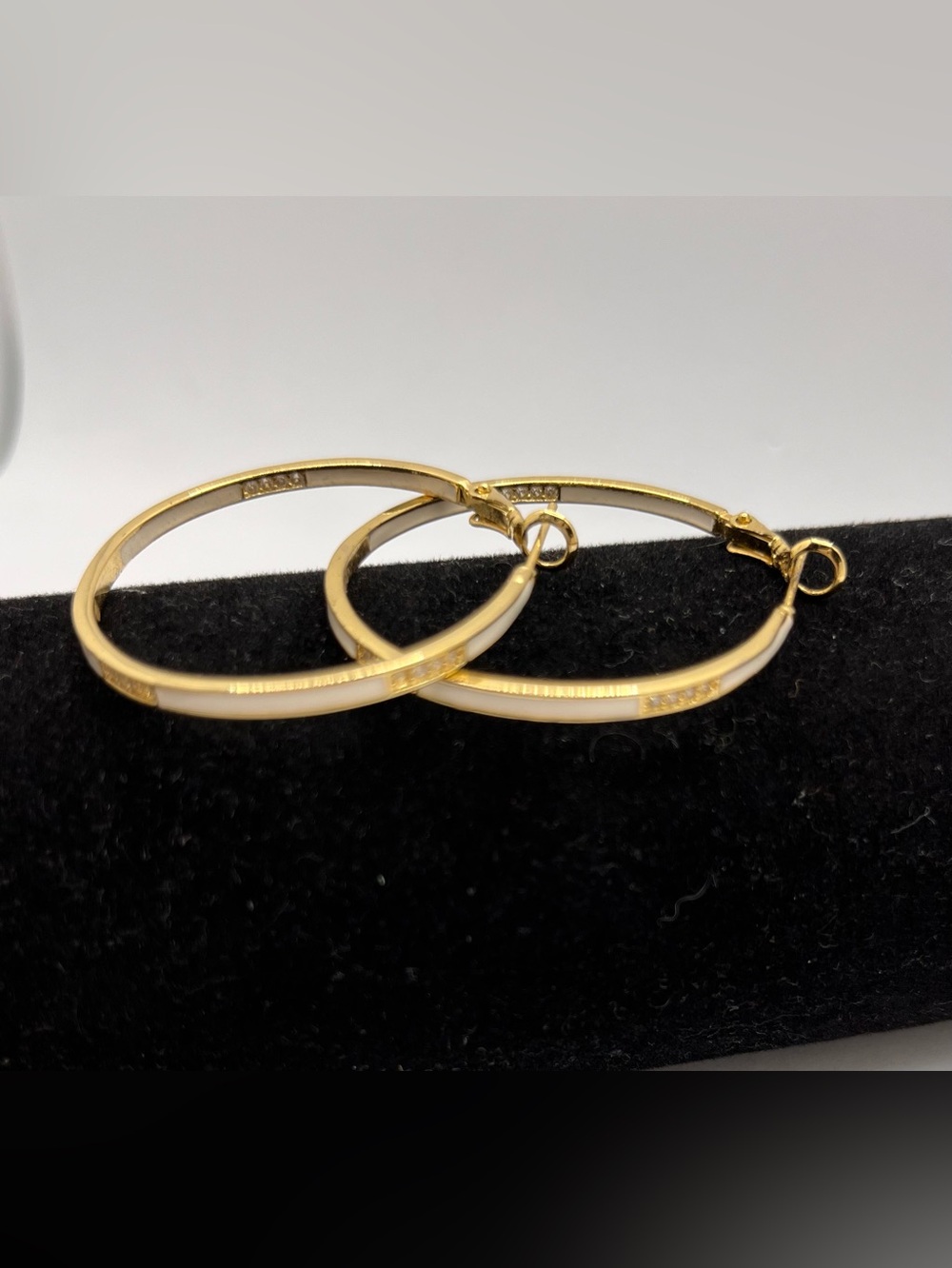 Classic Gold-Tone Hoop Earrings with White Enamel & Crystal Accents